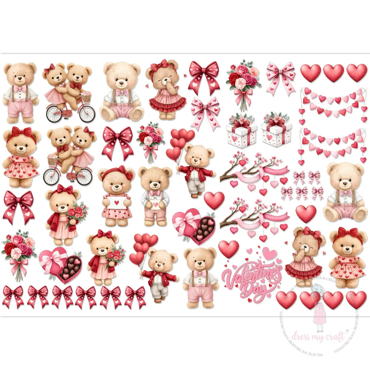 Dress My Craft - Stick N Peel Stickers - Rose & Bear 1