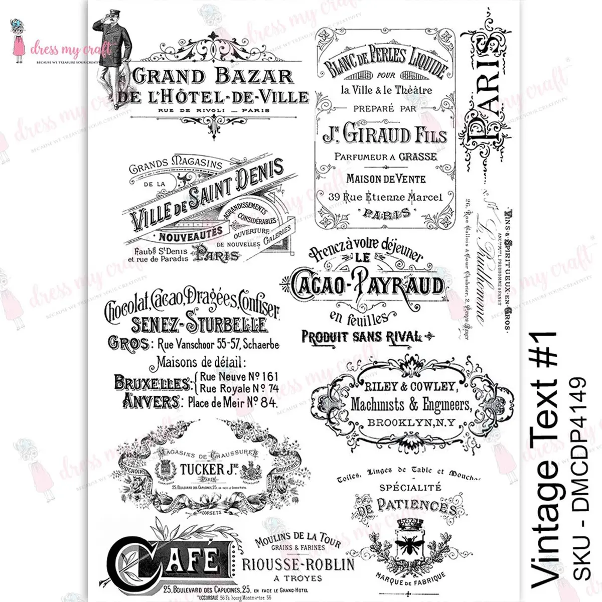 Dress My Craft - Transfer Me - Vintage Text #1 1