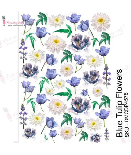 Dress My Craft Transfer Me - Blue Tulips Flowers 1