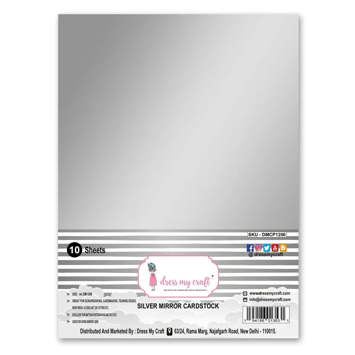 Dress My Craft - Silver Mirror Cardstock - A4 1