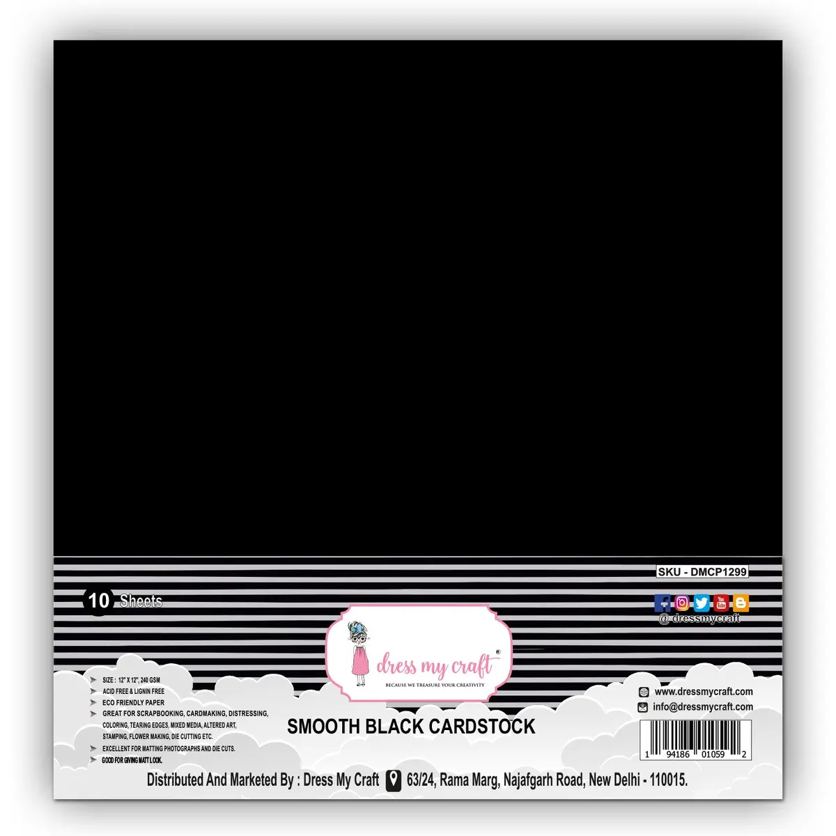 Dress My Craft - Smooth Black Cardstock - 12X12 1