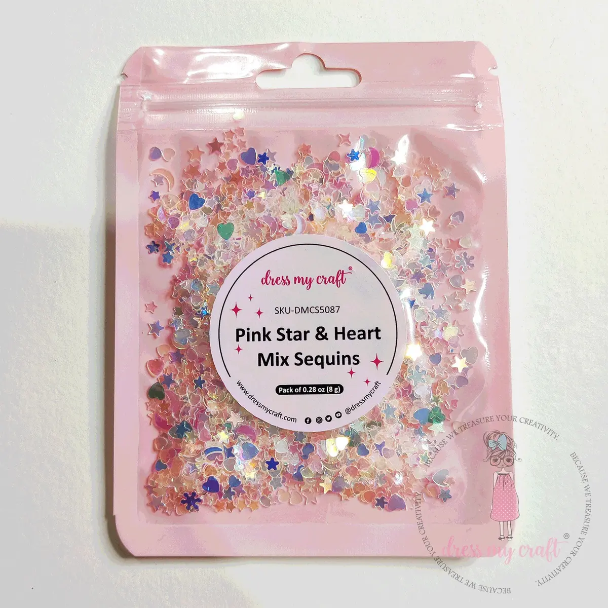 Dress My Craft - Pink Star & Heart Mix Sequins 1