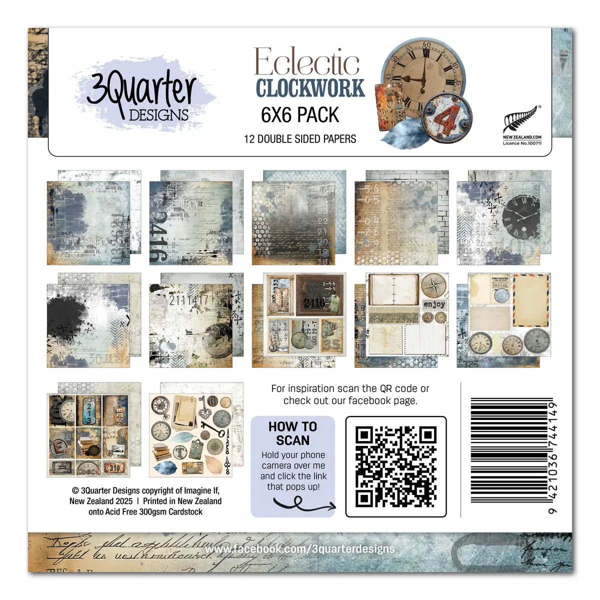 3Quarter Designs Eclectic Clocks 6X6 Paper Pack 1
