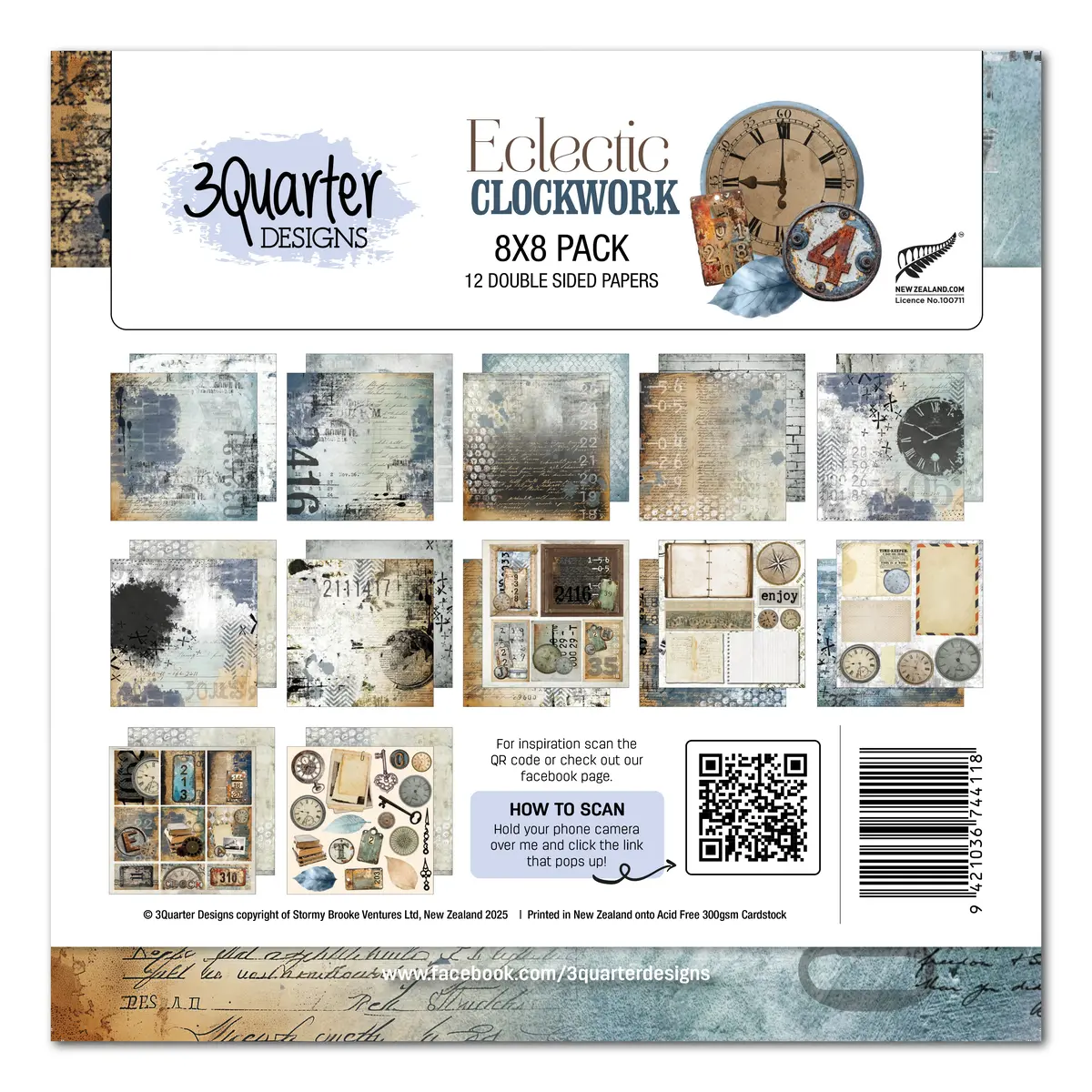 3Quarter Designs Eclectic Clocks 8X8 Paper Pack 1