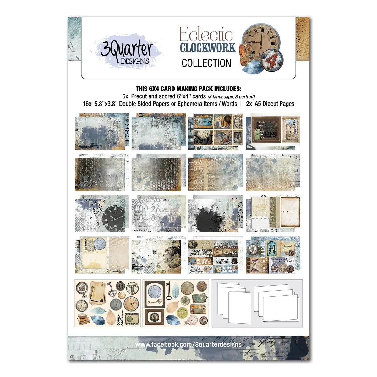 3Quarter Designs Eclectic Clocks 6X4 Card Pack 1