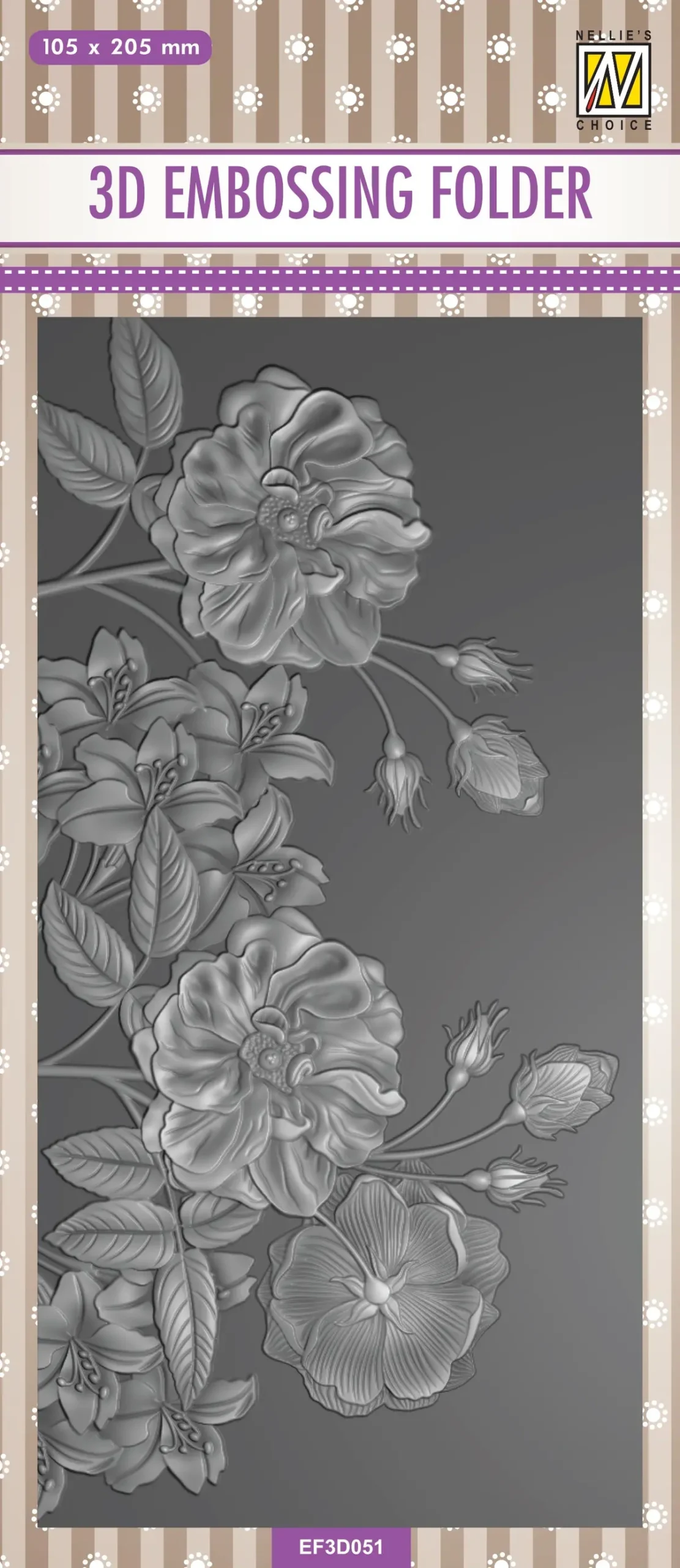 Nellie's Choice 3D Embossing Folder Slimline - Wild Roses 1