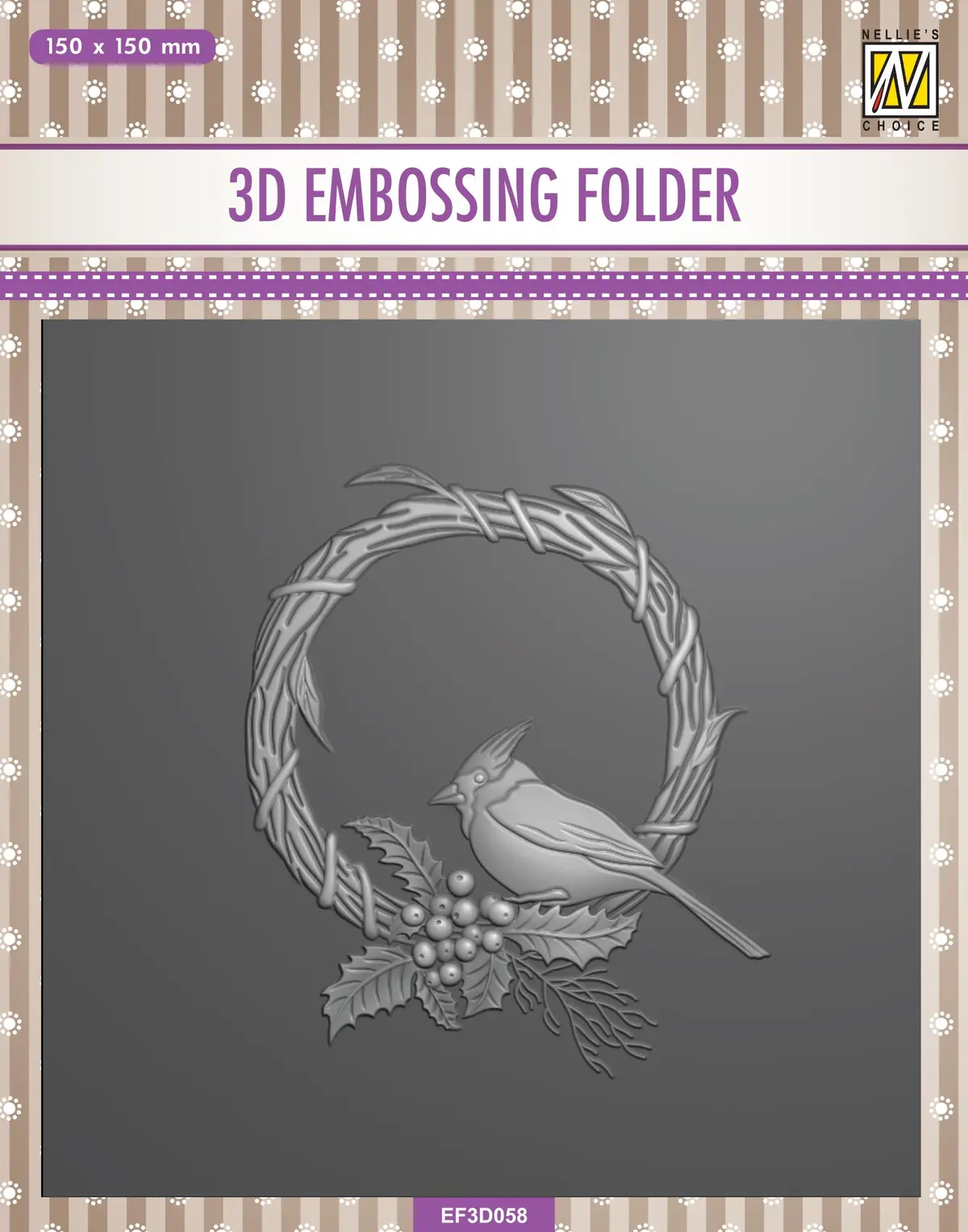 Nellie's Choice 3D Embossing Folder Square - Christmas Bird 1