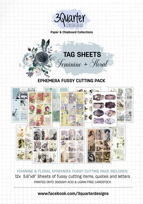 3Quarter Designs Ephemera Fussy Cutting Pack - Feminine + Floral 1