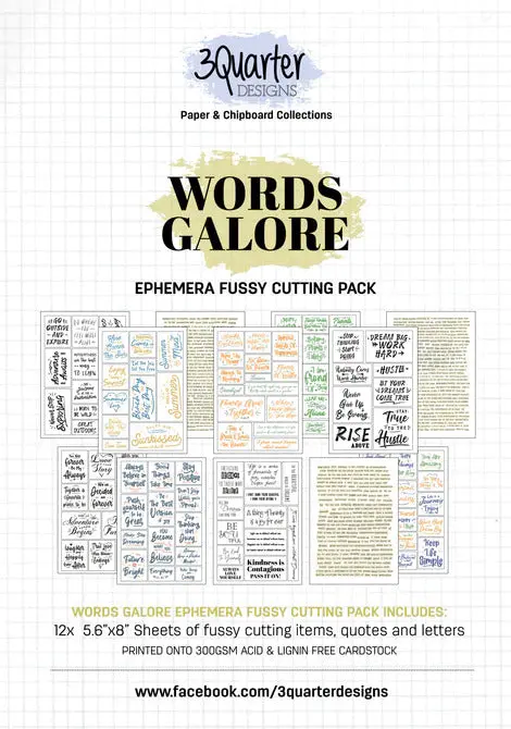 3Quarter Designs Ephemera Fussy Cutting Pack - Words Galore 1