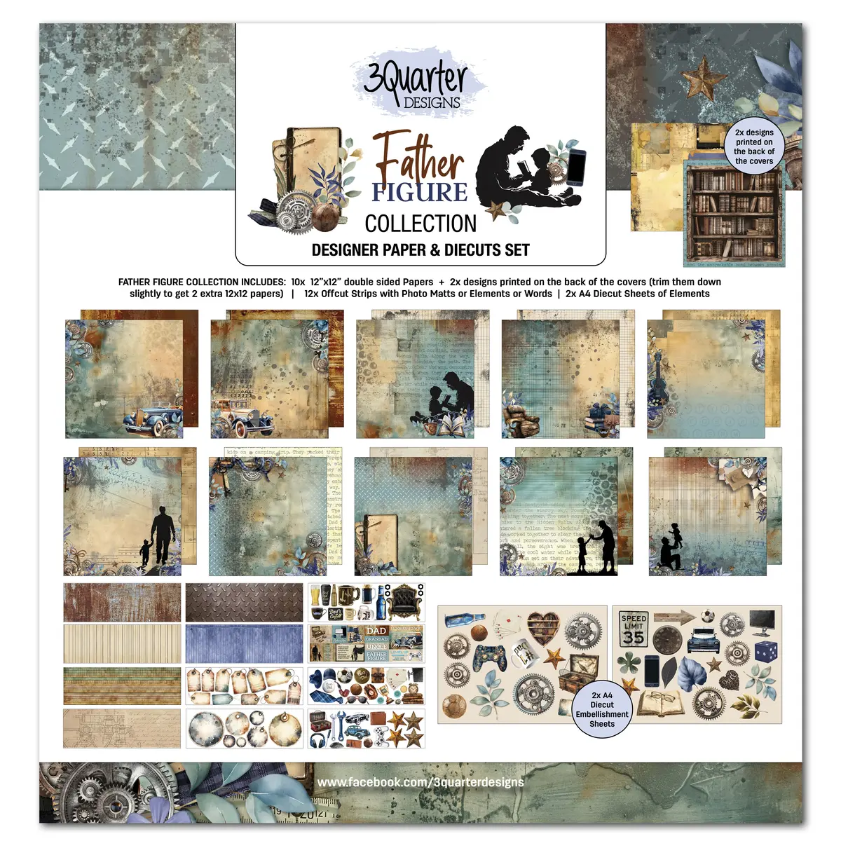 3Quarter Designs Father Figure 12X12 Design Paper & Diecuts Set 1