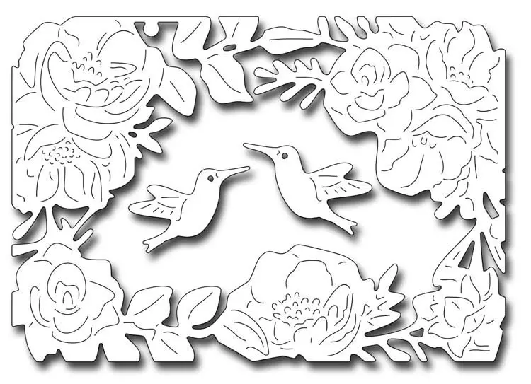 Frantic Stamper Precision Die - Floral Frame And Hummingbirds 1