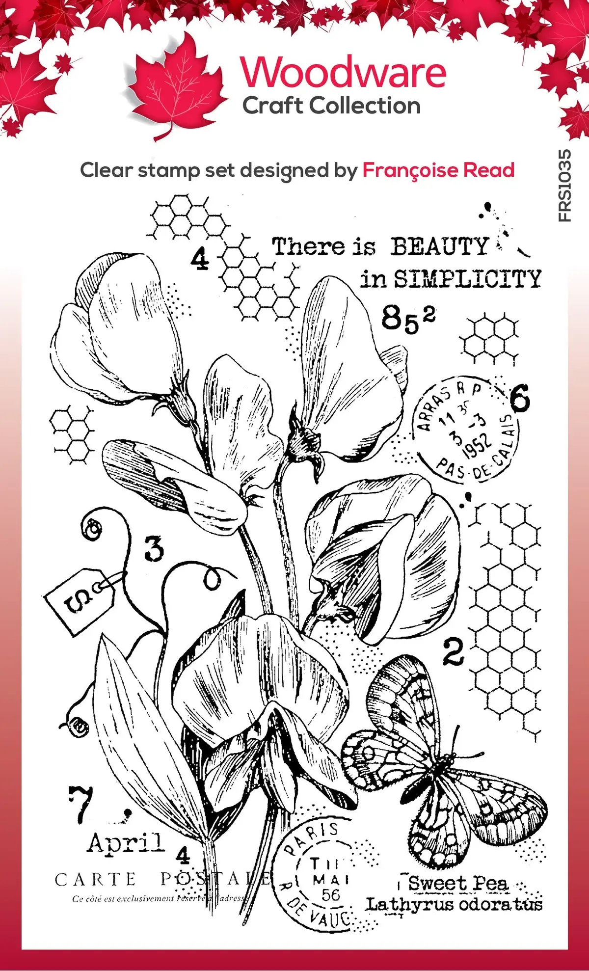 Woodware Clear Singles Sweet Pea Postcard 4 In X 6 In Stamp Set 1