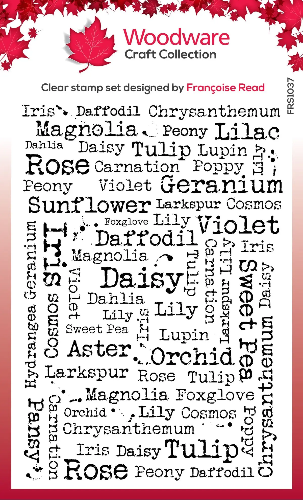 Woodware Clear Singles Flower Names 4 In X 6 In Stamp Set 1