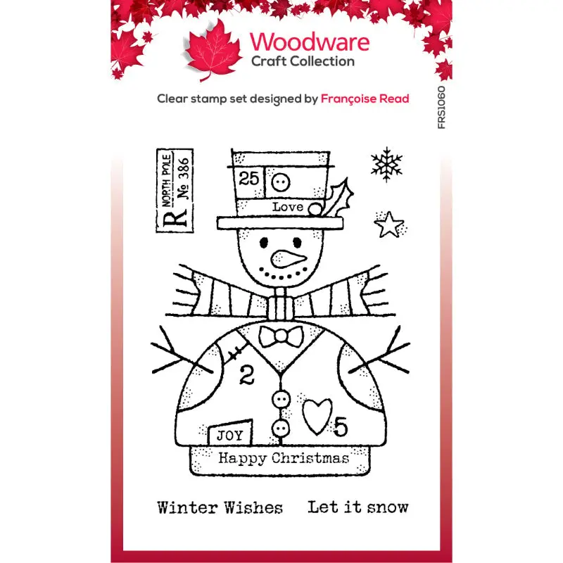 Woodware Clear Singles Wooden Snowman 4 In X 6 In Stamp Set 1