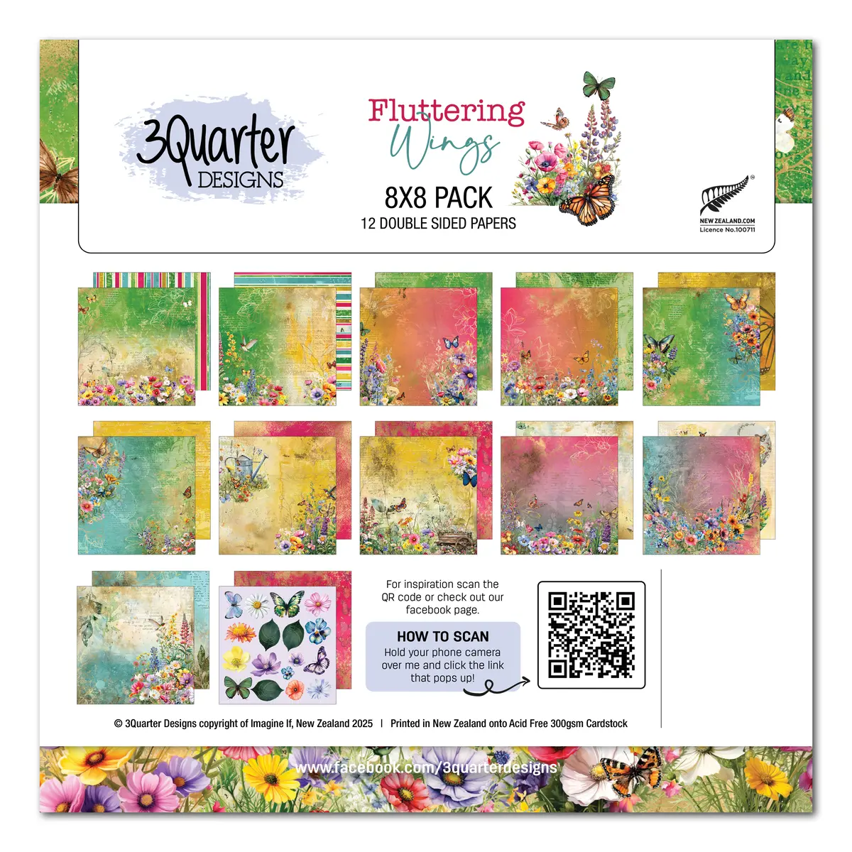 3Quarter Designs Fluttering Wings 8X8 Paper Pack 1