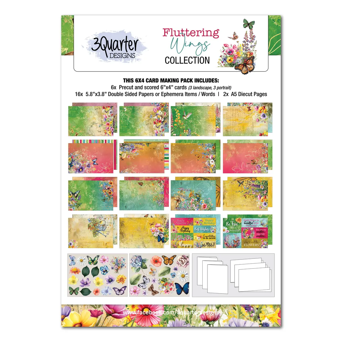3Quarter Designs Fluttering Wings 6X4 Card Pack 1