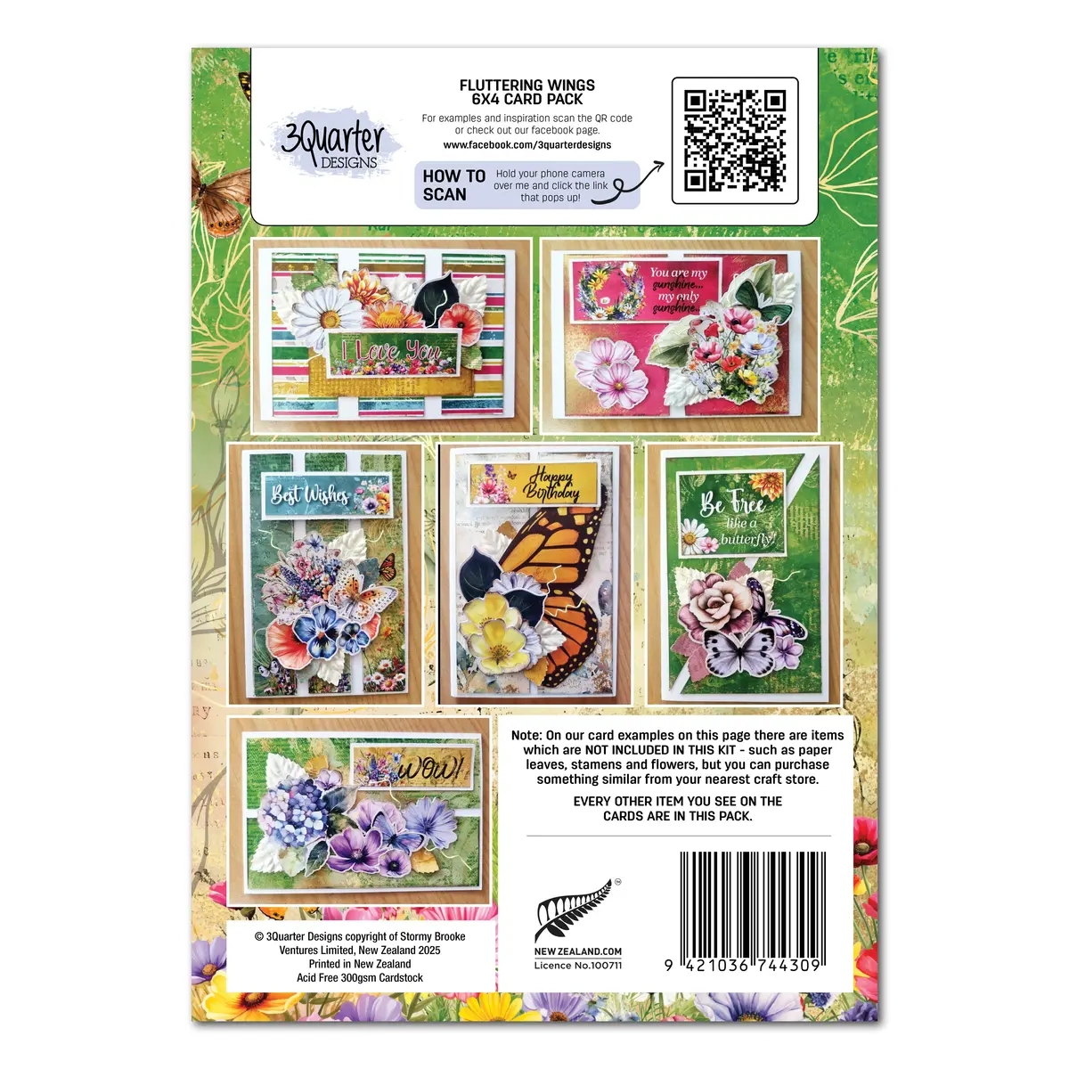 3Quarter Designs Fluttering Wings 6X4 Card Pack 2
