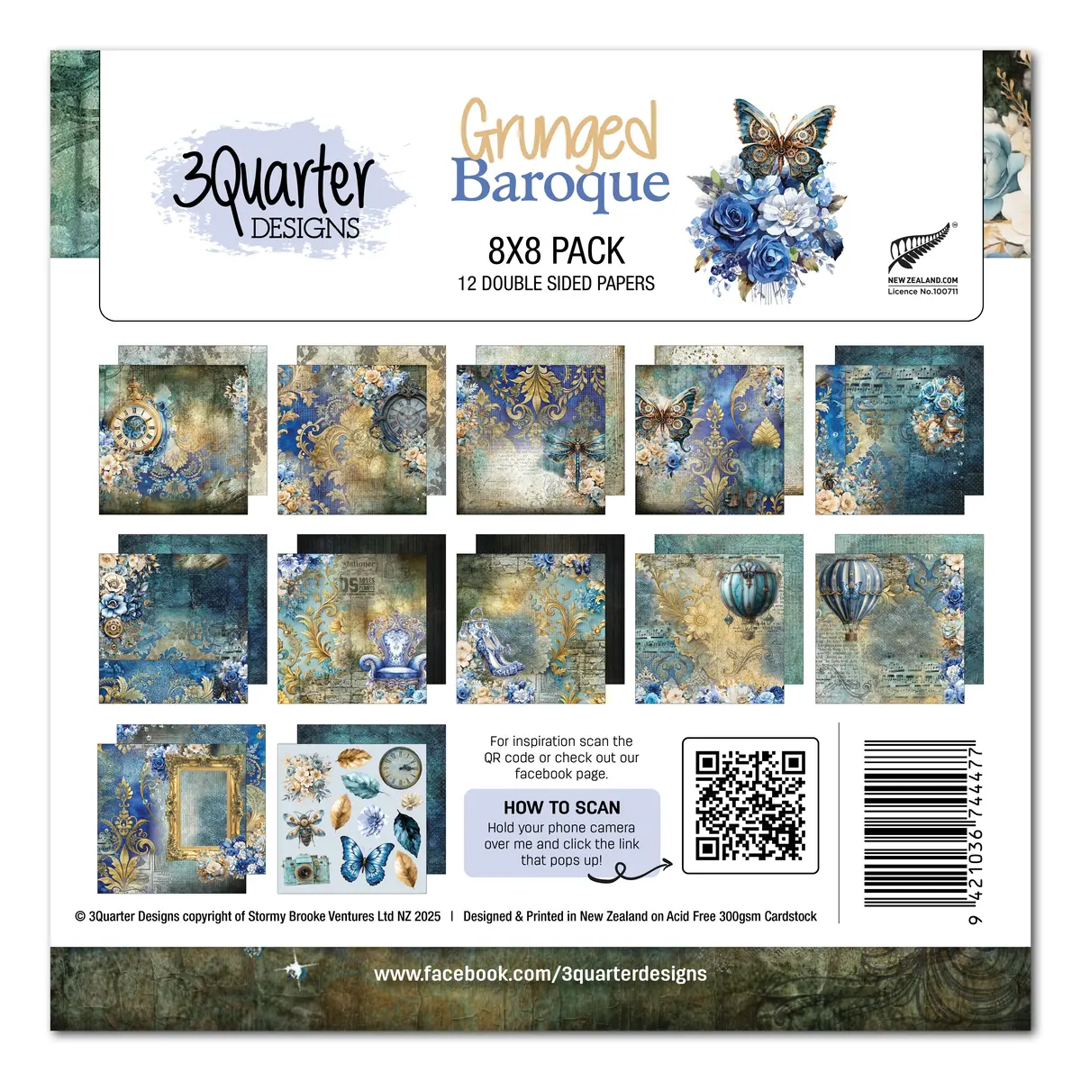 3Quarter Designs Grunged Baroque  8X8 Paper Pack 1