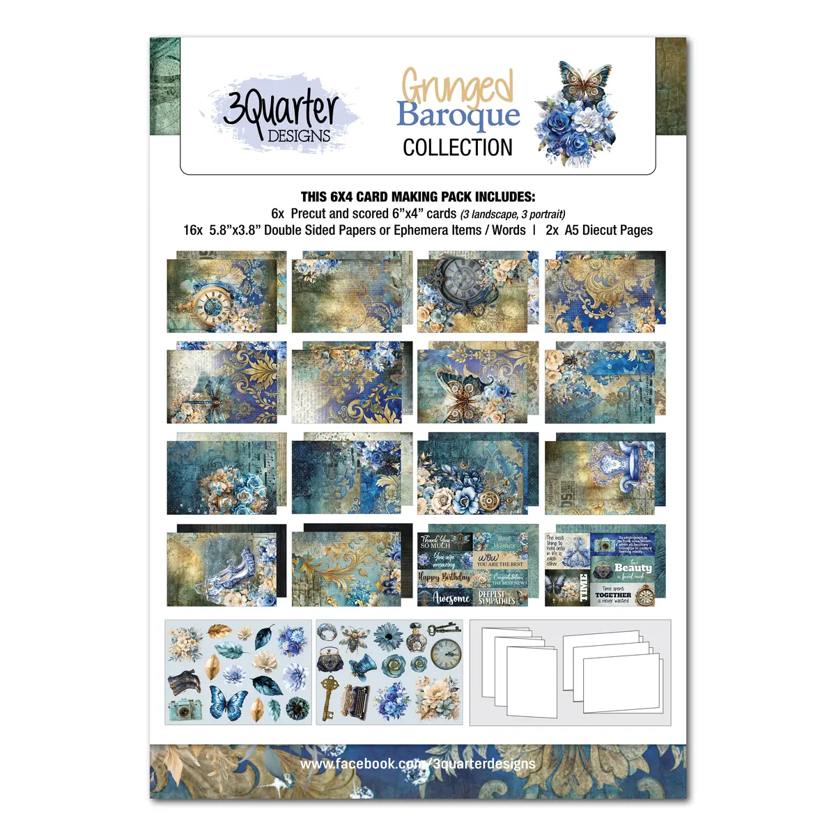 3Quarter Designs Grunged Baroque  6X4 Card Pack 1