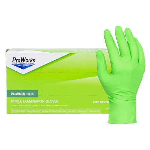 Proworks Lime Green Nitrile Exam Gloves, Powder Free, 6 Mil 1