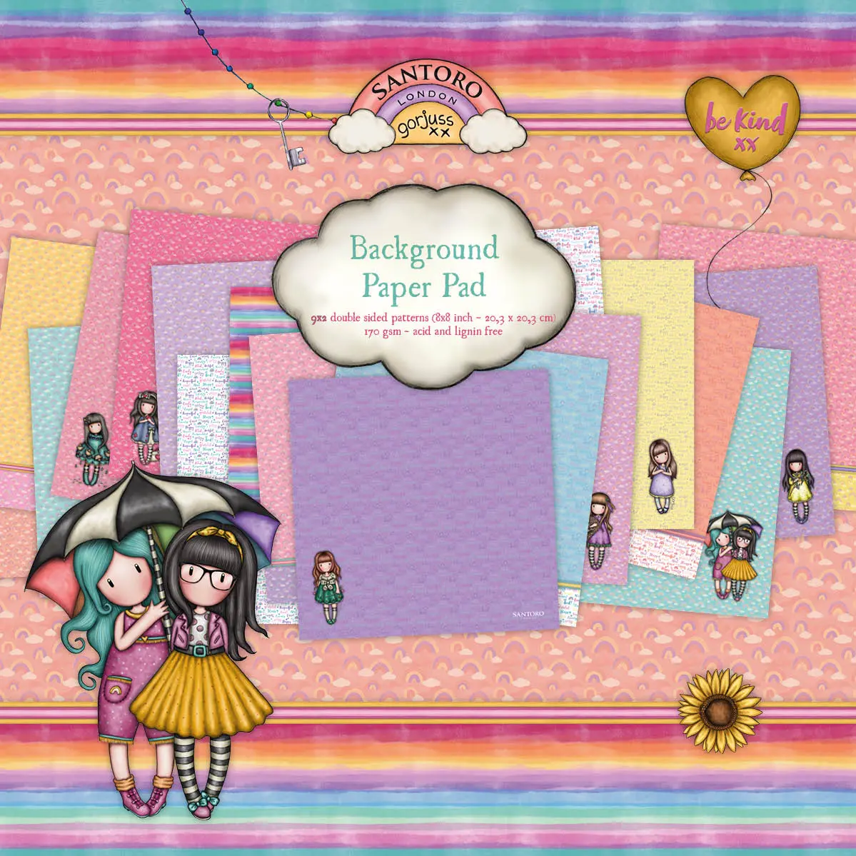 San Paper Pad Gorjuss - Be Kind Double-Sided, 18 Designs 203X203x5mm 18 Sh Nr.123 1