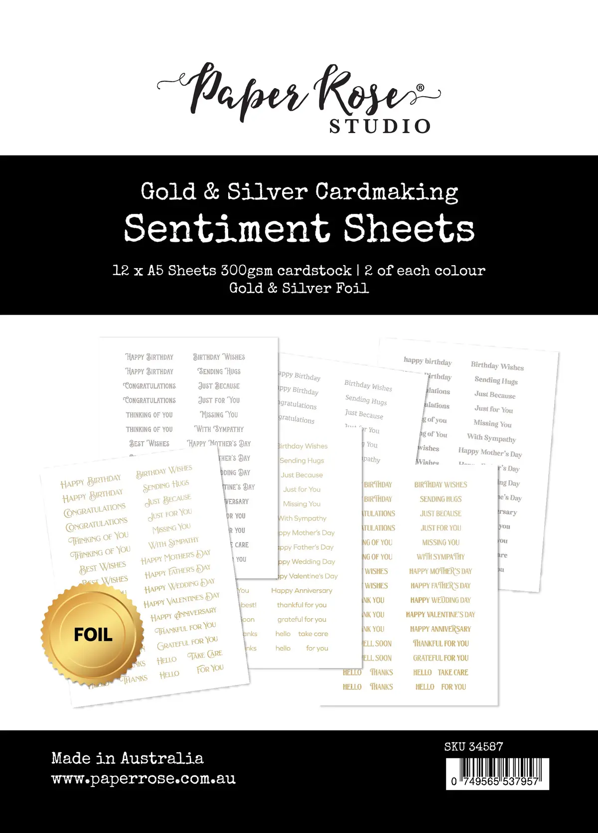 Cardmaking Sentiments Gold & Silver Foil 34587 1