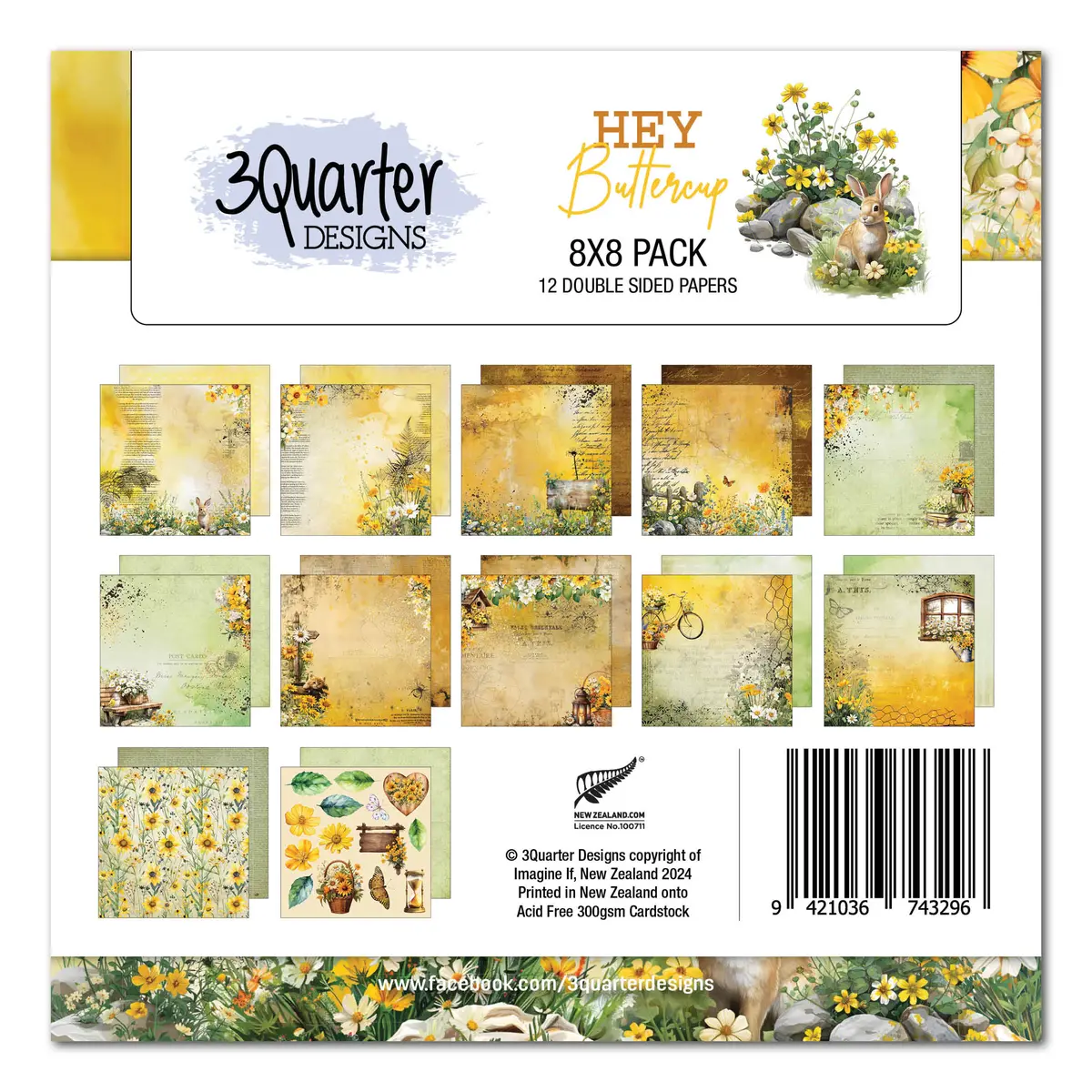 3Quarter Designs Hey Buttercup 8X8 Paper Pack 1