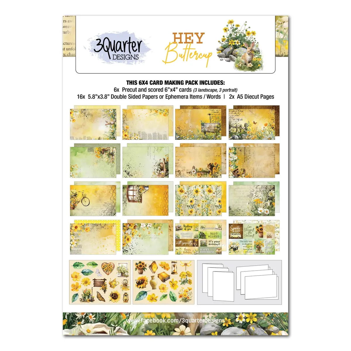 3Quarter Designs Hey Buttercup 6X4 Card Pack 1
