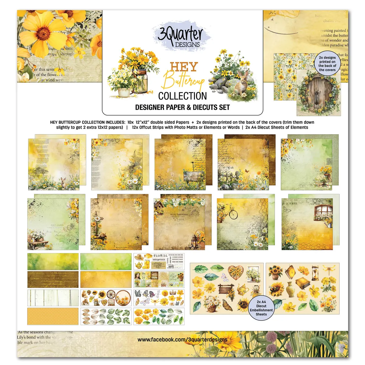 3Quarter Designs Hey Buttercup 12X12 Design Paper & Diecuts Set 1