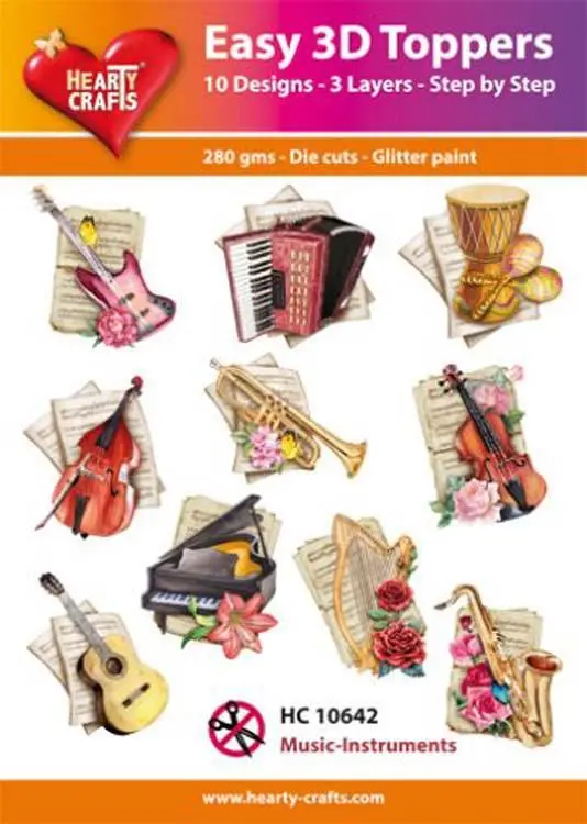 Hearty Crafts Easy 3D Toppers - Music-Instruments 1