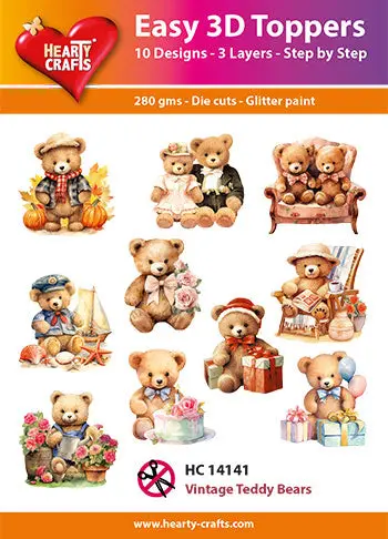 Hearty Crafts Easy 3D Toppers - Vintage Teddy Bears 1