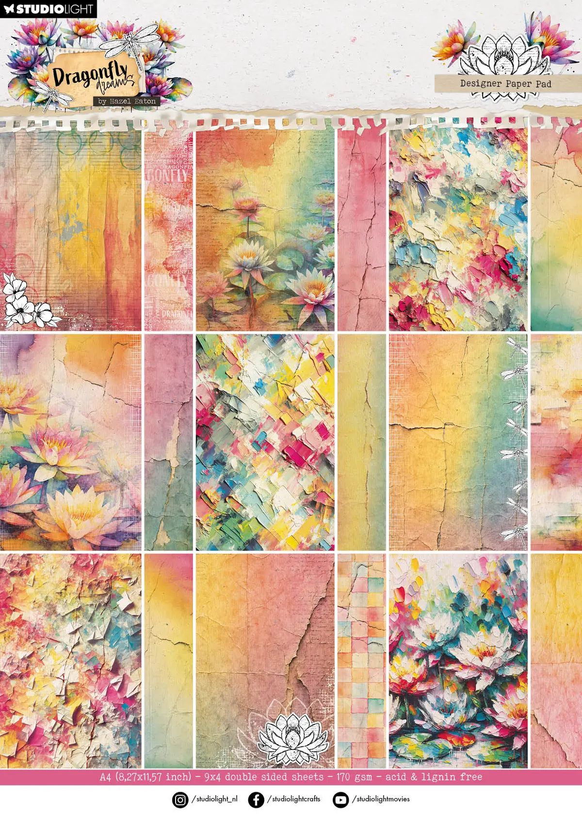 He Designer Paper Pad Background Papers Dragonfly Dreams 210X294x9mm 36 Sheets 1