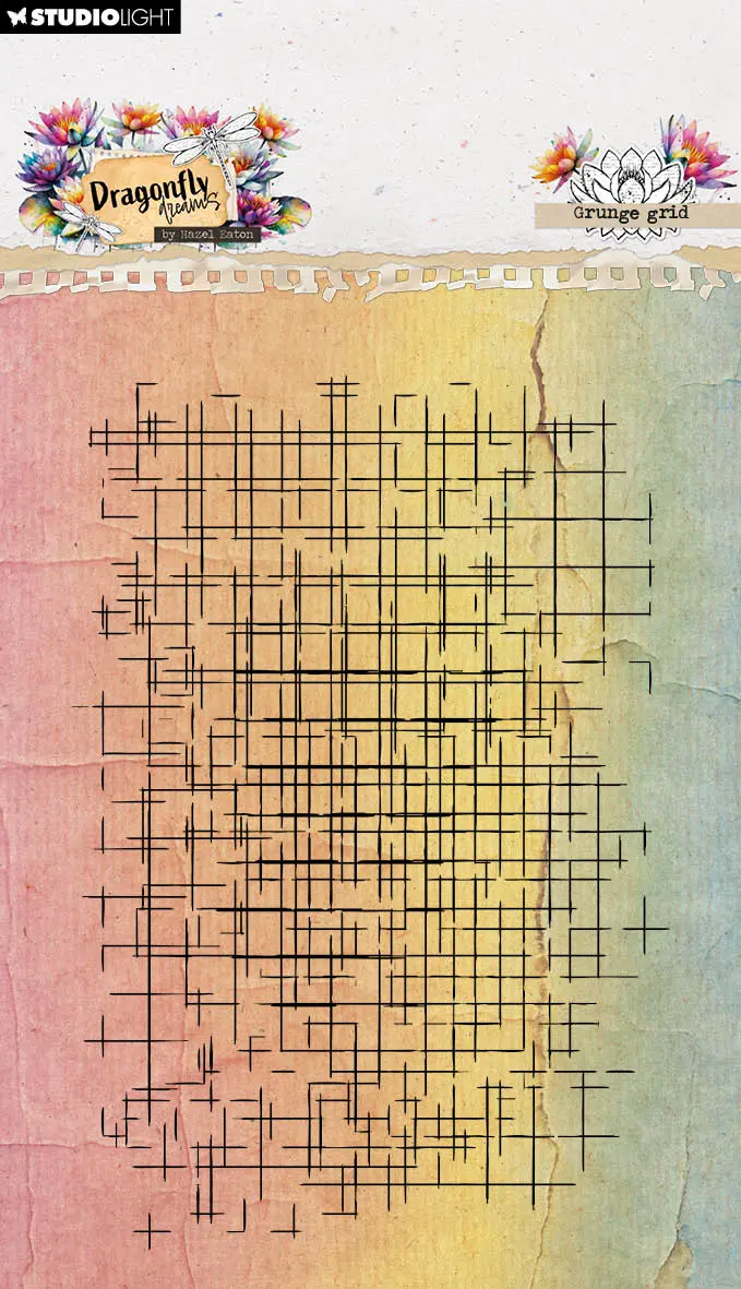 He Clear Stamp Grunge Grid Dragonfly Dreams 93X136x3mm 1 Pieces 1