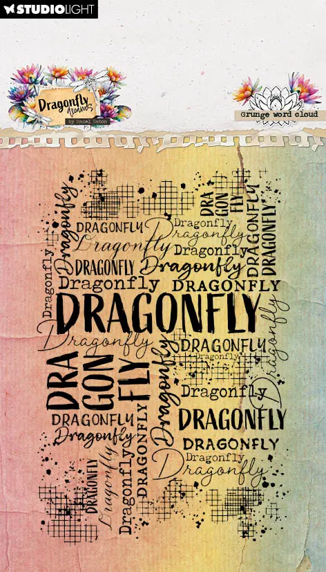 He Clear Stamp Grunge Word Cloud Dragonfly Dreams 62X93x3mm 1 Pieces 1