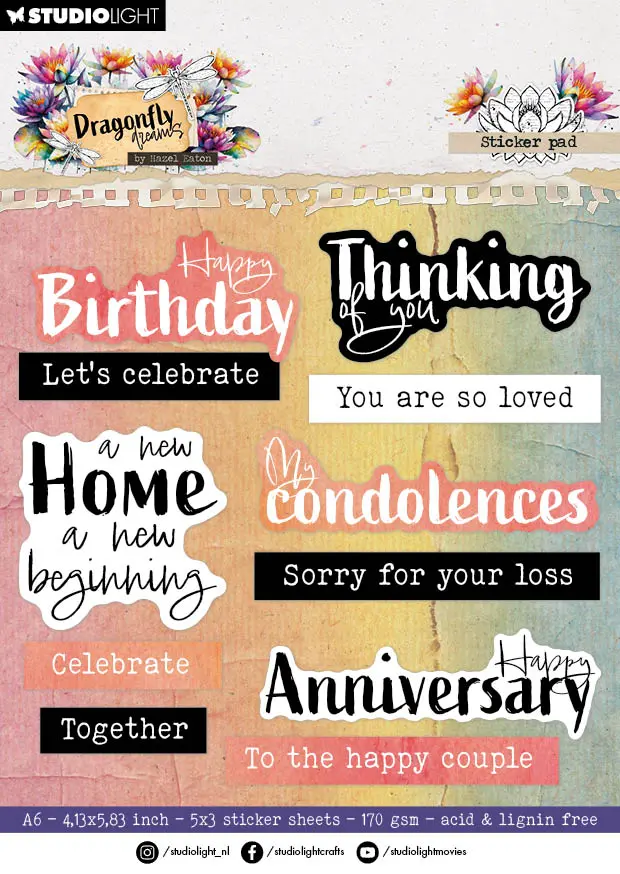 He Sticker Paper Pad Sentiments Dragonfly Dreams 105X148x3mm 20 Sheets 1