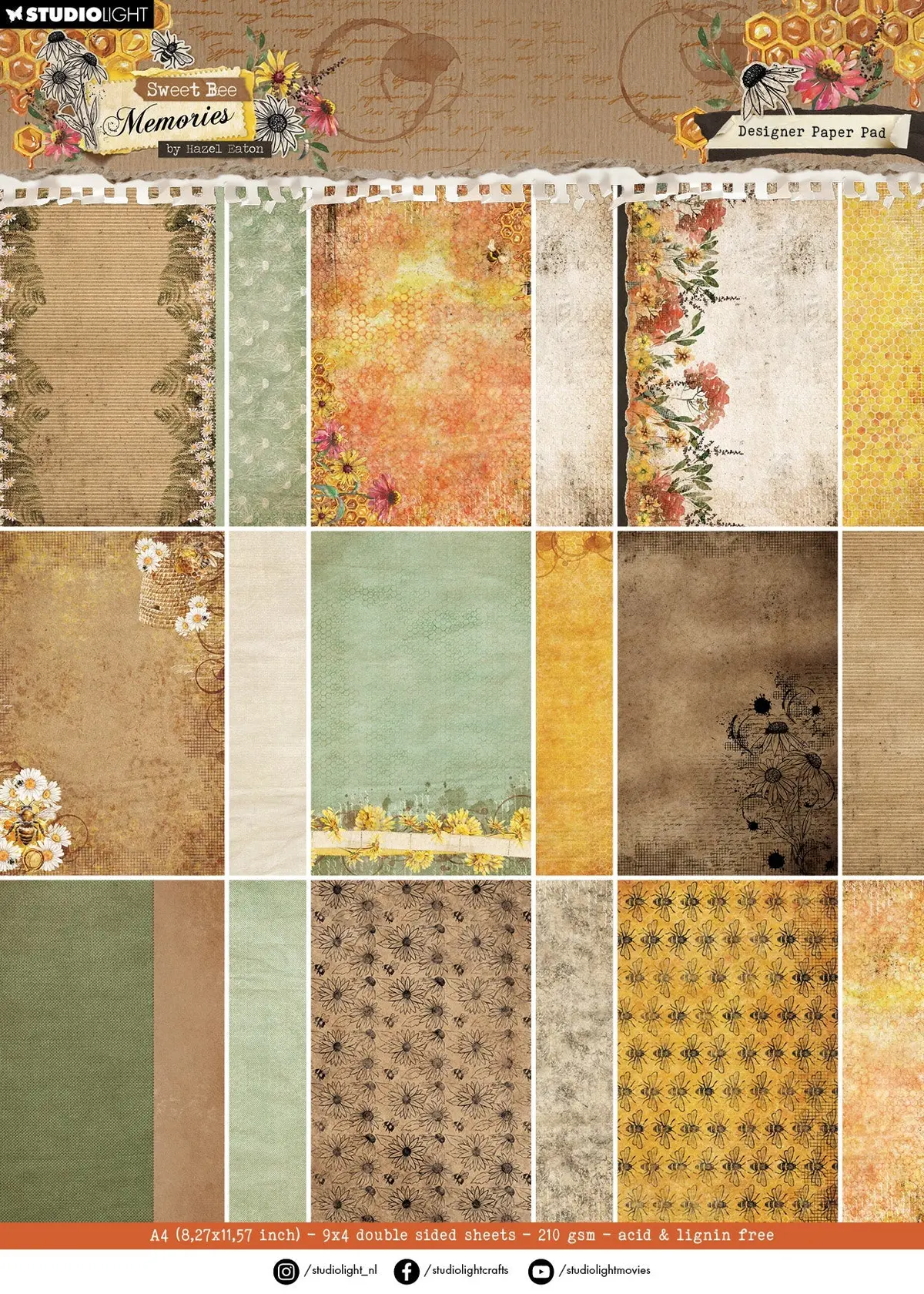 He Design Paper Pad Background Sweet Bee Memories 36 Sh 1