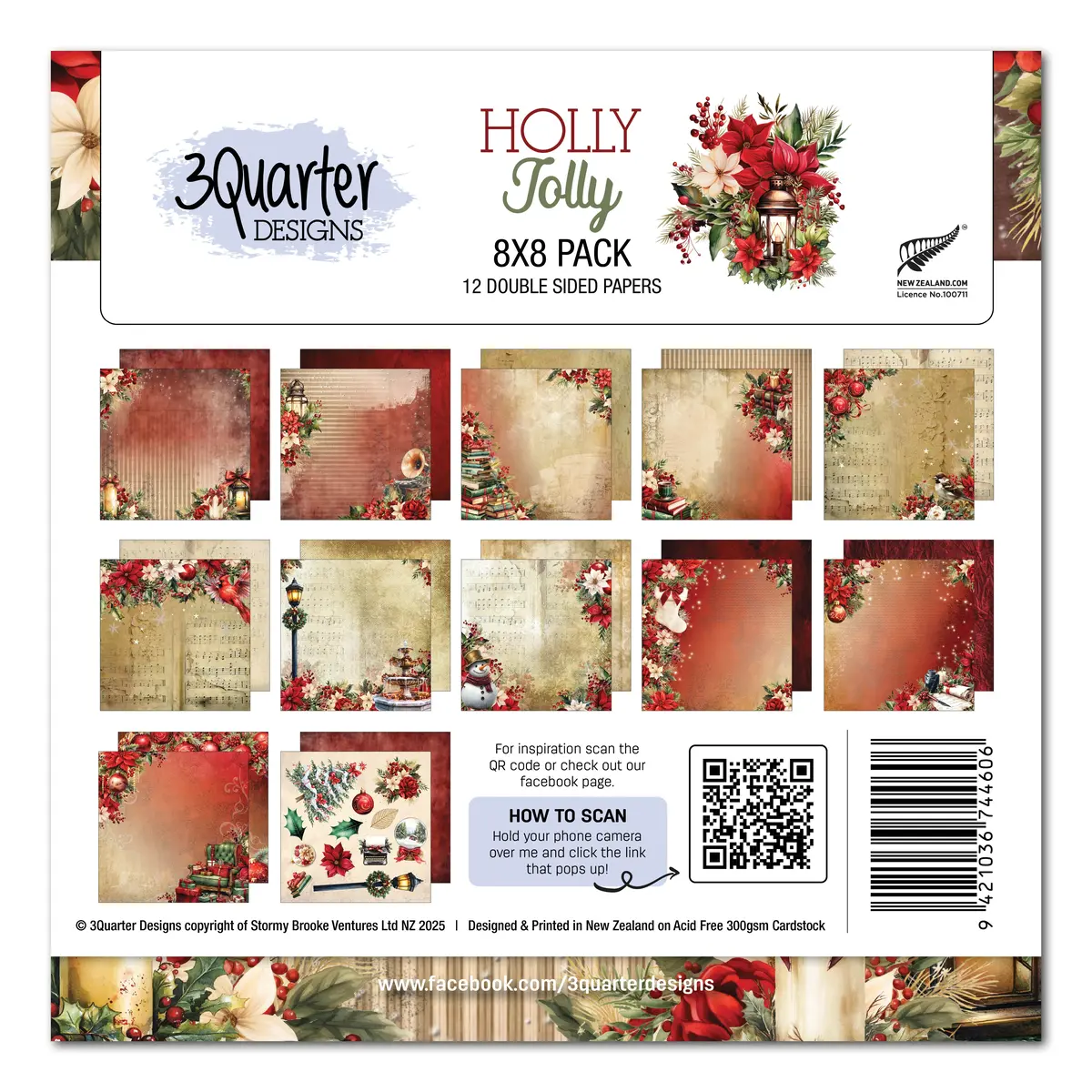 3Quarter Designs Holly Jolly 8X8 Paper Pack 1