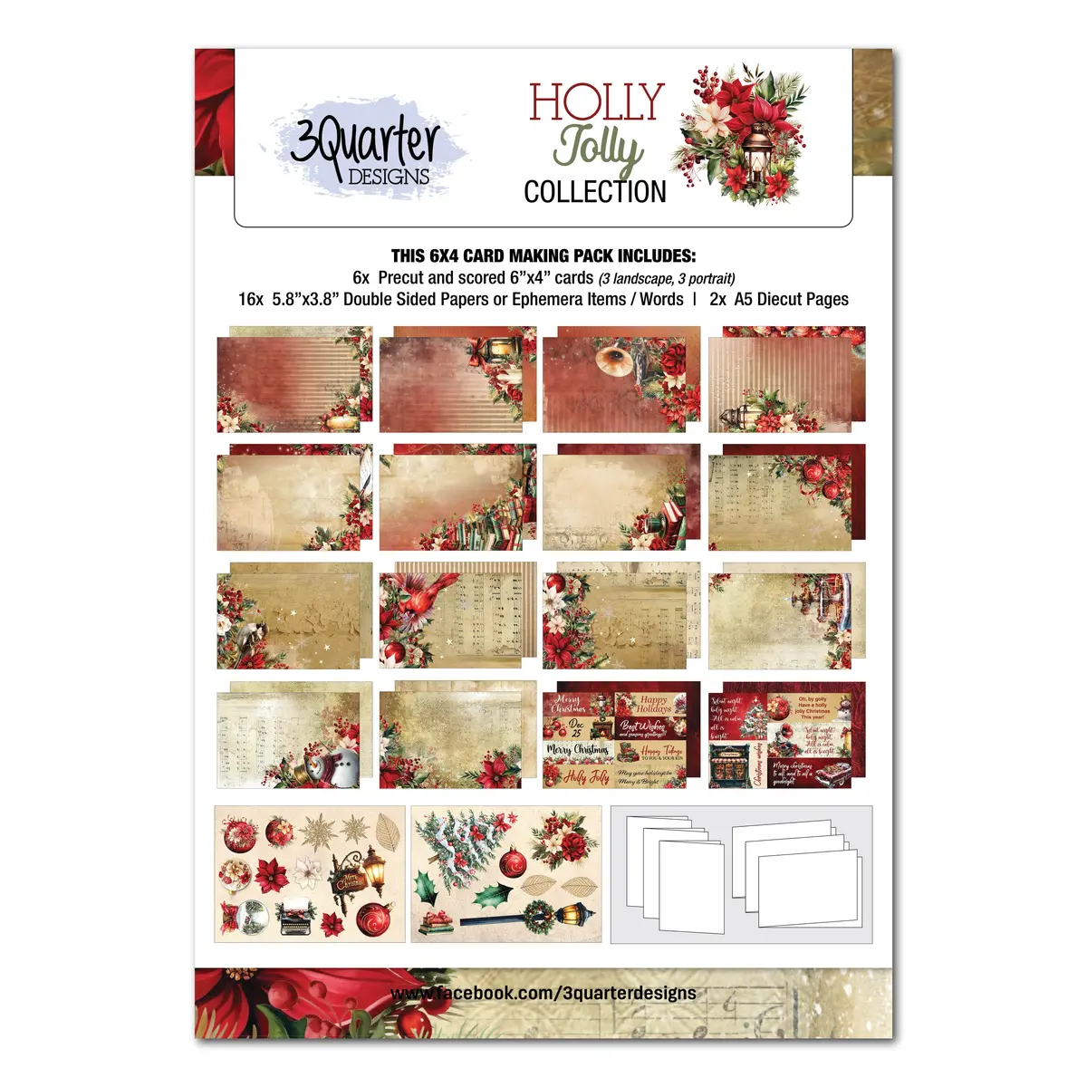 3Quarter Designs Holly Jolly 6X4 Card Pack 1