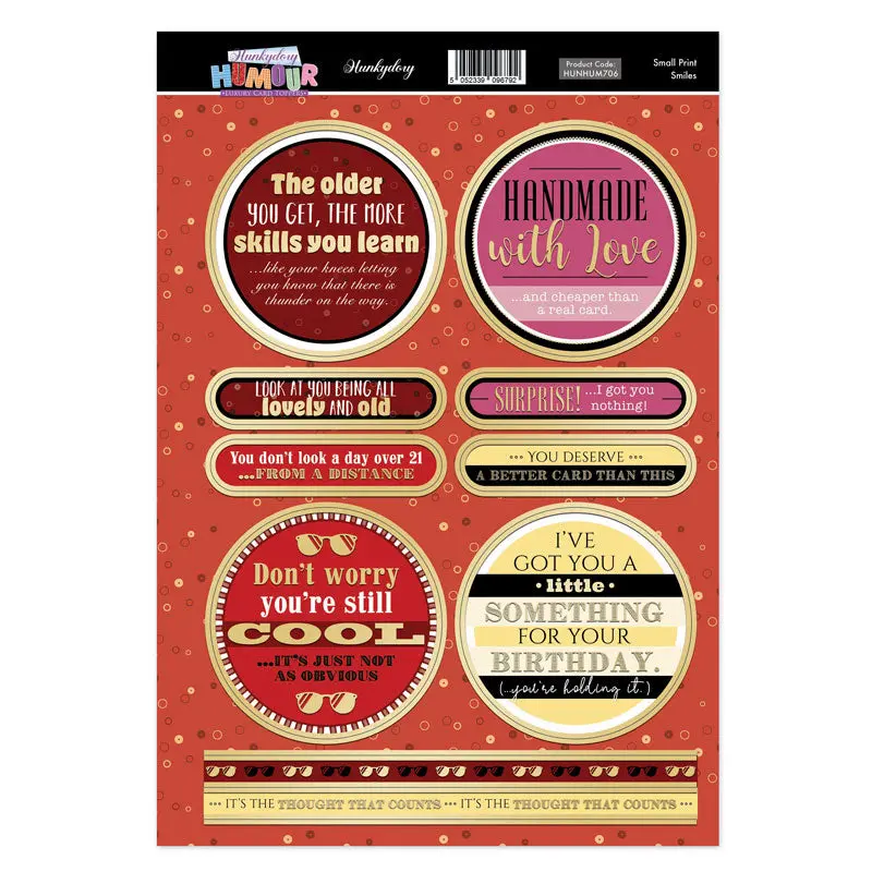 Hunkydory Humour Topper Sheet - Small Print Smiles 1