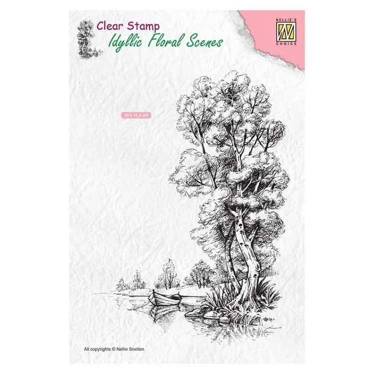Nellie's Choice Clear Stamp Idyllic Floral Scenes - Tree With Boat 1