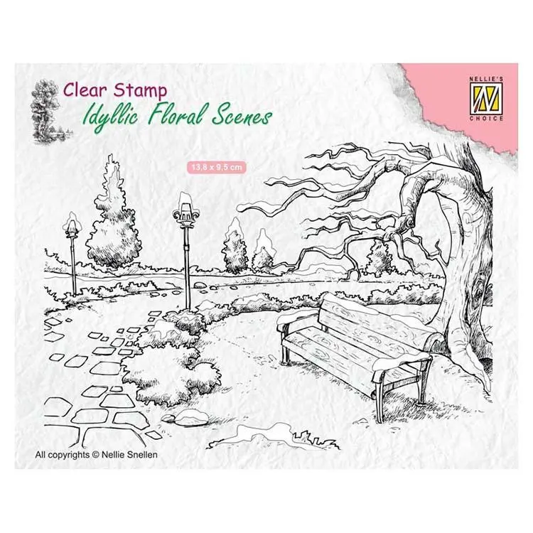 Nellie's Choice Clear Stamp Wintery Park With Bench 1