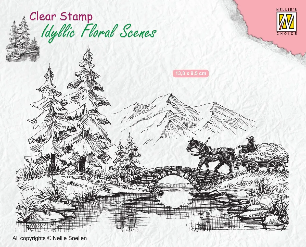 Idyllic Floral Scene Stamp Horse And Cart 1