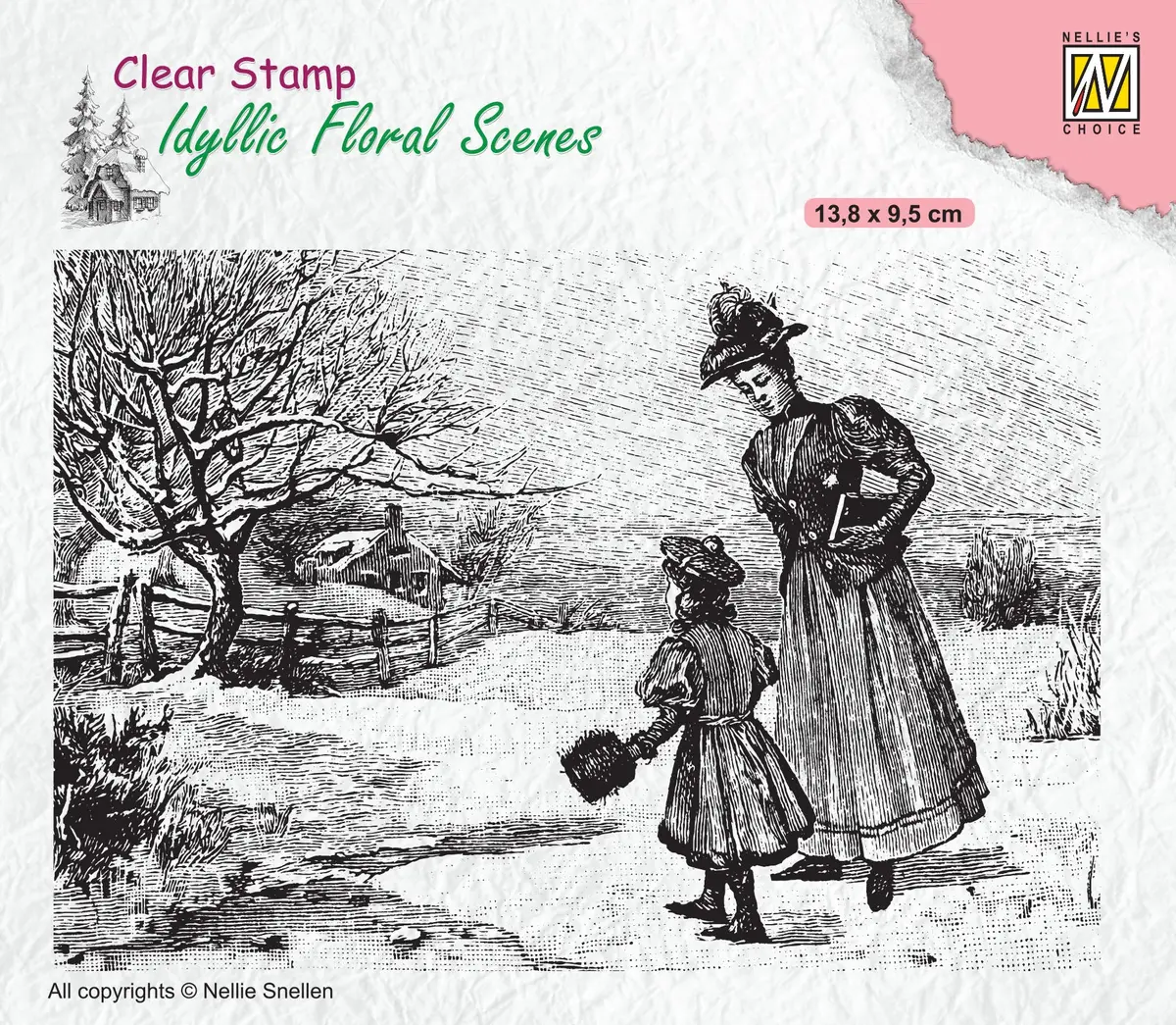 Idyllic Floral Scene Stamp Vintage Wintery Scene 1
