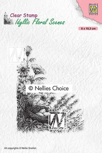 Idyllic Floral Scene Stamp Bird's Nest 1