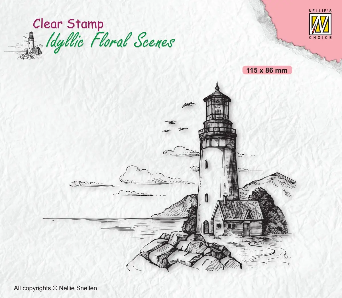 Nellie's Choice Clear Stamp Idyllic Floral Scenes Light House 1