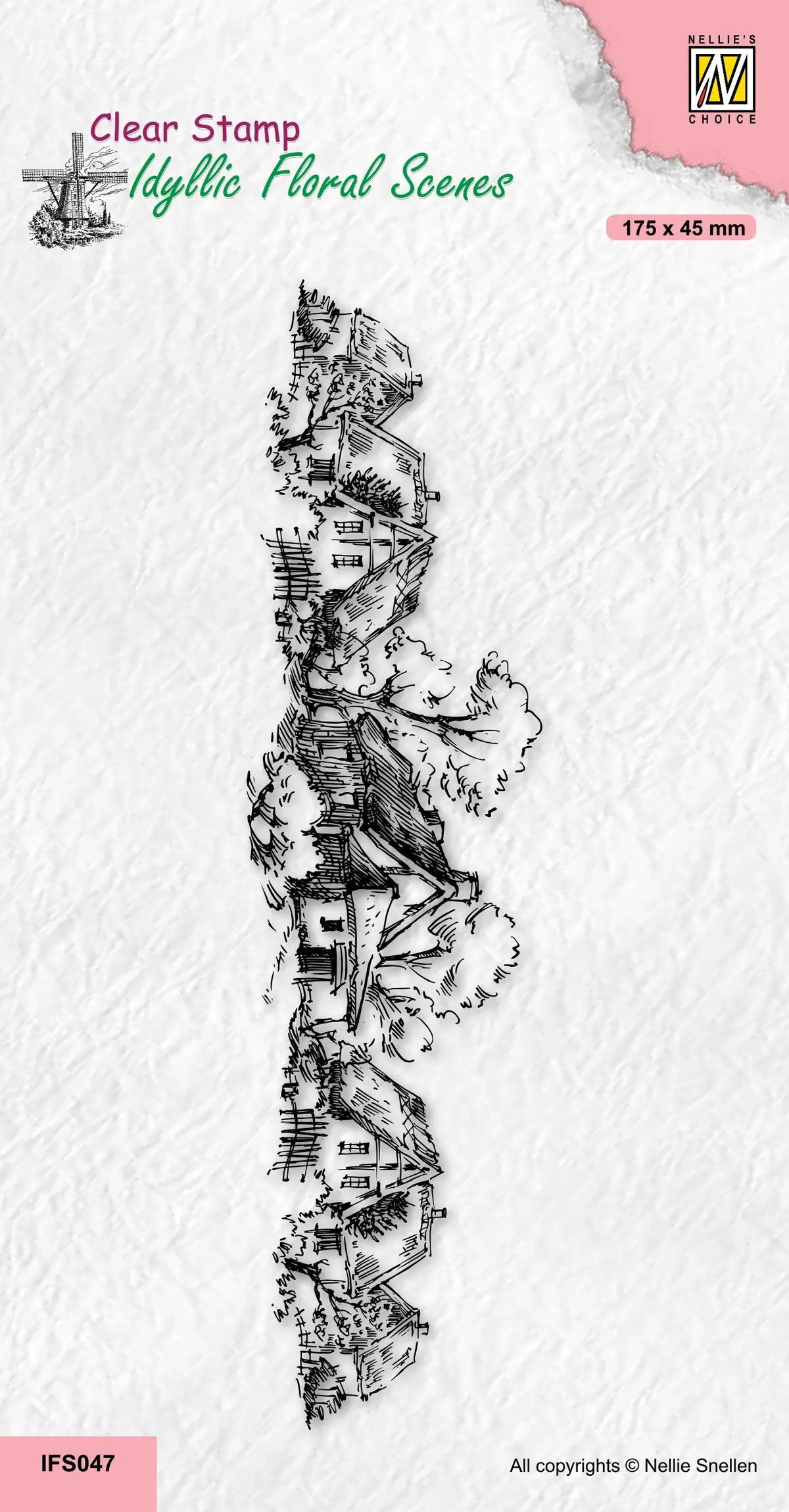 Nellie's Choice Clear Stamp Idyllic Floral Scene Slim Line - Nostalgic Houses 1