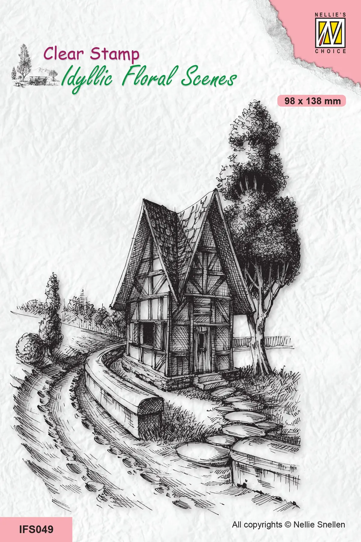 Nellie's Choice Clear Stamp Idyllic Floral Scene - Country Road With House 1