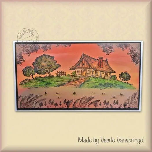 Nellie's Choice Clear Stamp Idyllic Floral Scene Slimline - Country House 2