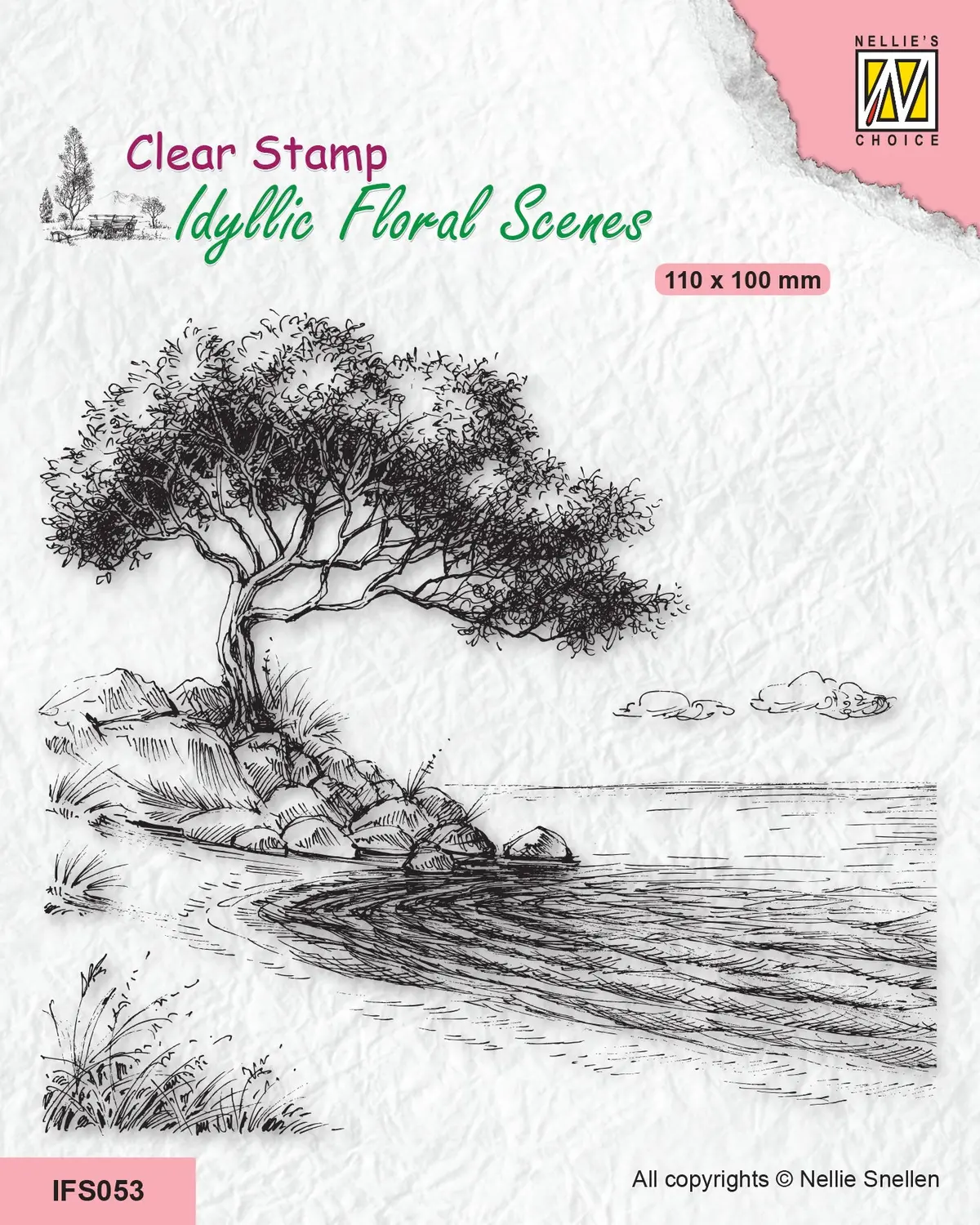 Nellie's Choice Clear Stamp Idyllic Floral Scene - Tree On Shore 1