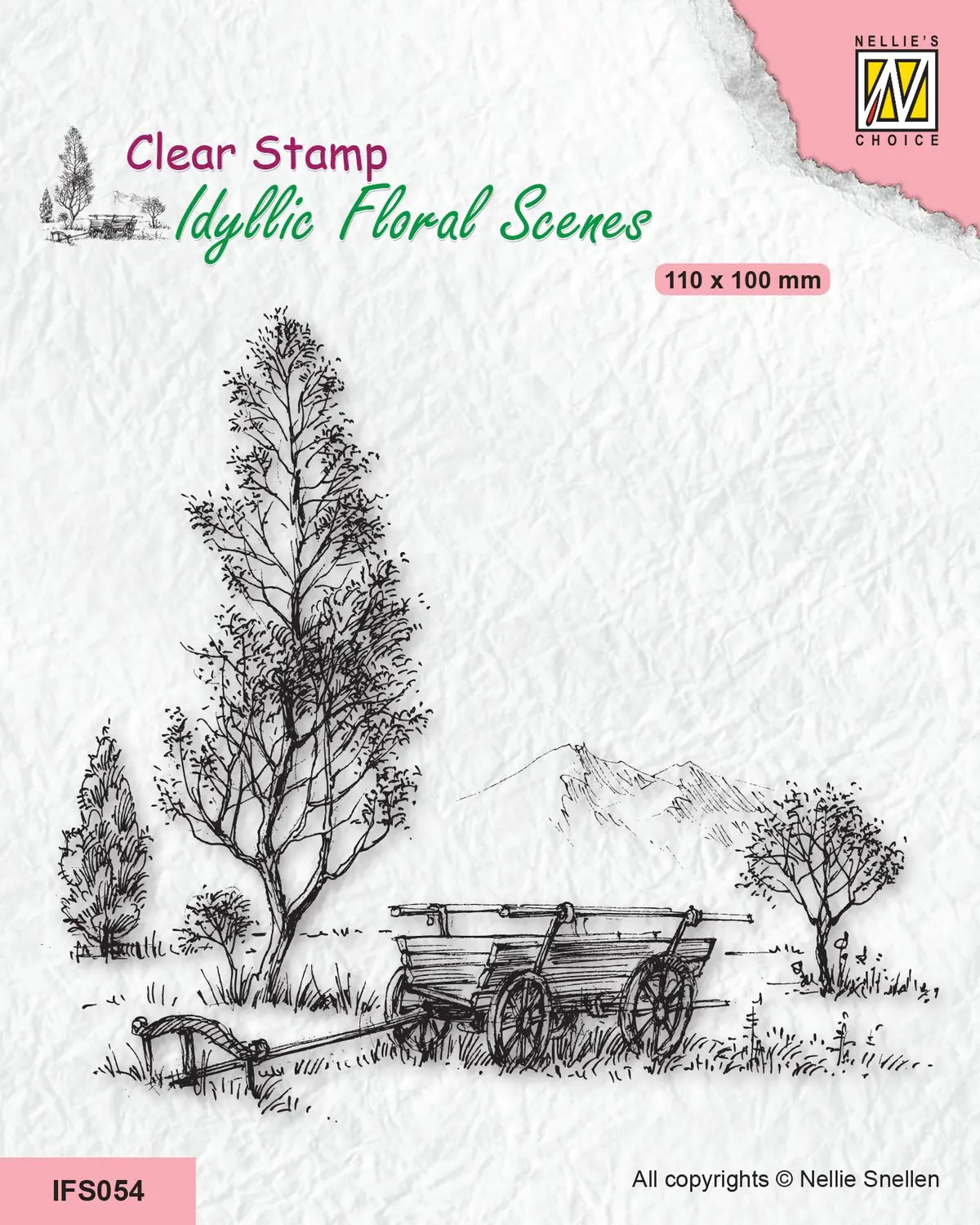 Nellie's Choice Clear Stamp Idyllic Floral Scene - Meadow With Cart 1